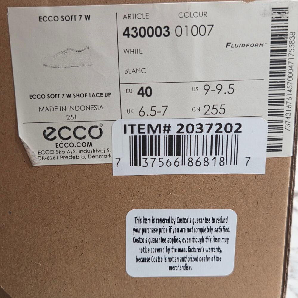 Ecco Soft 7 W Shoe Lace Up Triple White Size 9-9.5 Women's - Picture 7 of 7